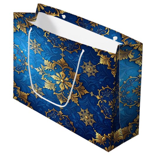 Blue Decorative Holiday Gift Bag ラージペーパーバッグ (正面アングル)