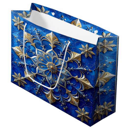 Blue Decorative Holiday Gift Bag ラージペーパーバッグ (正面アングル)