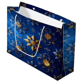 Blue Decorative Holiday Gift Bag ラージペーパーバッグ