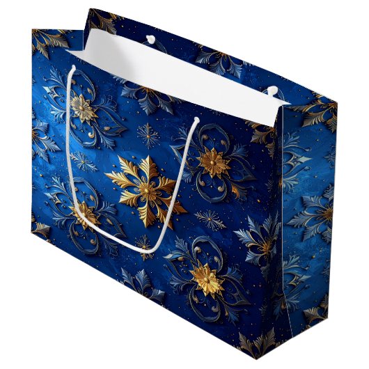 Blue Decorative Holiday Gift Bag ラージペーパーバッグ (正面アングル)