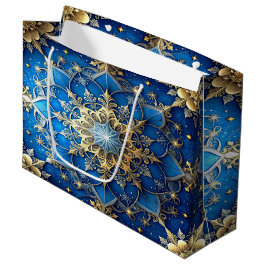 Blue Decorative Holiday Gift Bag ラージペーパーバッグ
