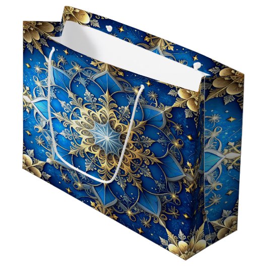 Blue Decorative Holiday Gift Bag ラージペーパーバッグ (正面アングル)