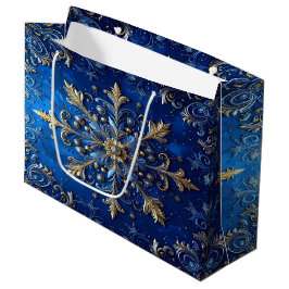 Blue Decorative Holiday Gift Bag ラージペーパーバッグ