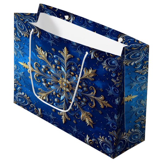 Blue Decorative Holiday Gift Bag ラージペーパーバッグ (正面アングル)
