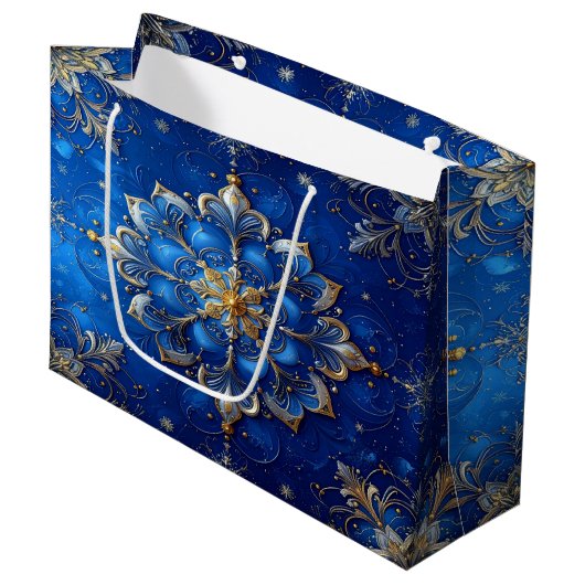 Blue Decorative Holiday Gift Bag ラージペーパーバッグ (正面アングル)