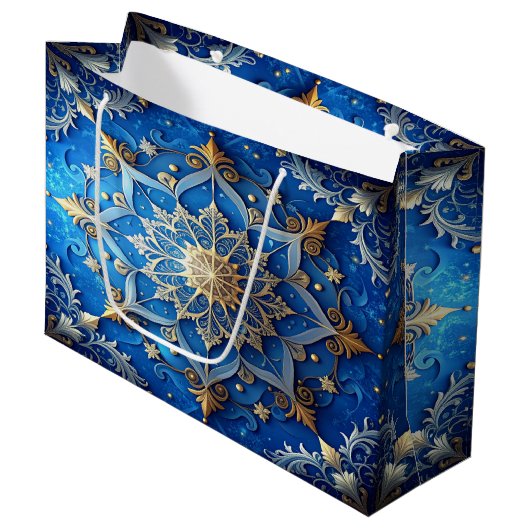 Blue Decorative Holiday Gift Bag ラージペーパーバッグ (正面アングル)