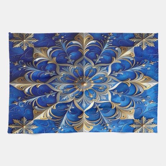 Blue Decorative Holiday Kitchen Towel キッチンタオル (横)