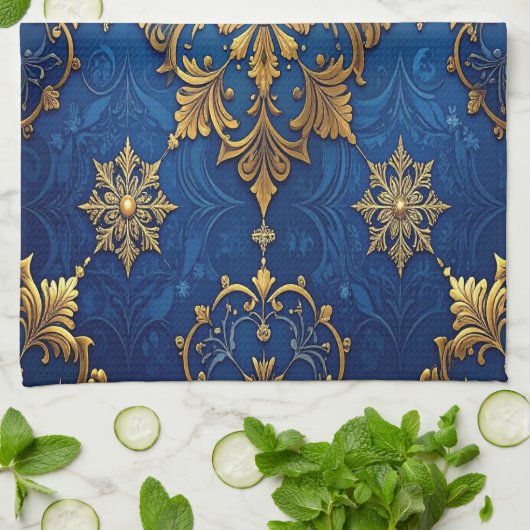 Blue Decorative Holiday Kitchen Towel キッチンタオル (折り畳み)