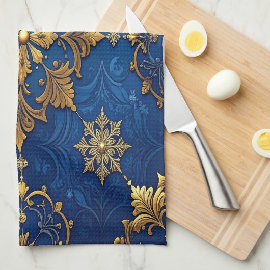 Blue Decorative Holiday Kitchen Towel キッチンタオル (四つ折り)