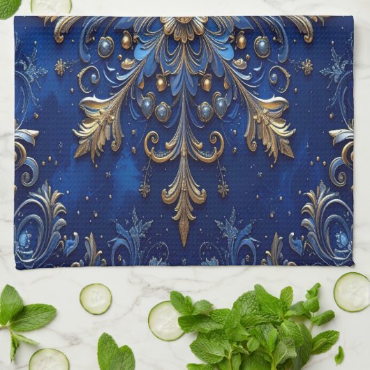 Blue Decorative Holiday Kitchen Towel キッチンタオル (折り畳み)