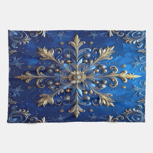 Blue Decorative Holiday Kitchen Towel キッチンタオル (横)