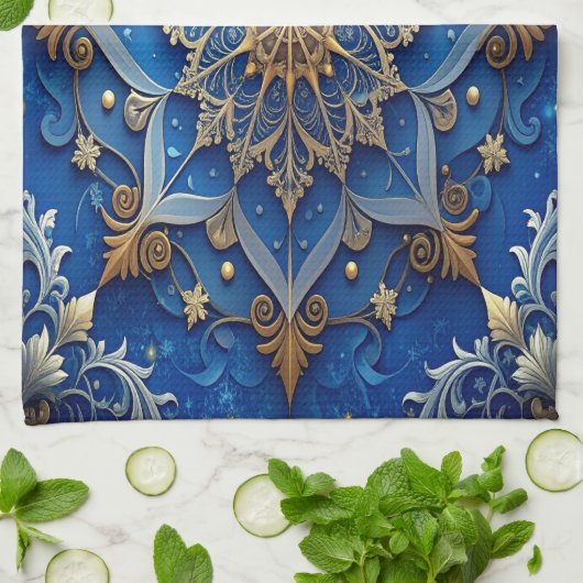Blue Decorative Holiday Kitchen Towel キッチンタオル (折り畳み)