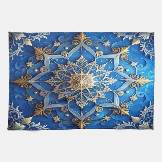 Blue Decorative Holiday Kitchen Towel キッチンタオル (横)