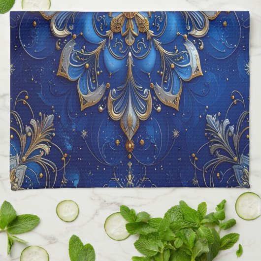 Blue Decorative Holiday Kitchen Towel キッチンタオル (折り畳み)