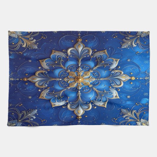 Blue Decorative Holiday Kitchen Towel キッチンタオル (横)