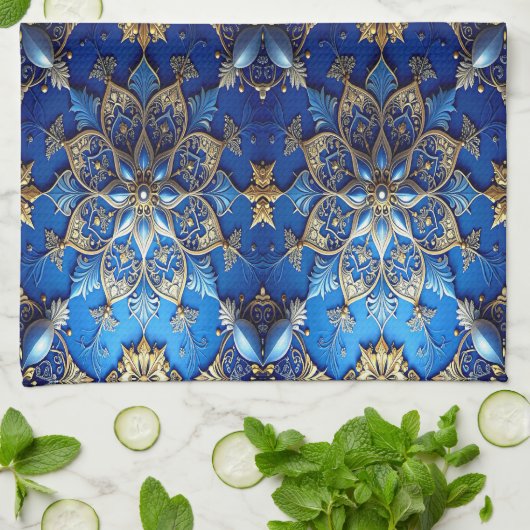 Blue Decorative Holiday Kitchen Towel キッチンタオル (折り畳み)