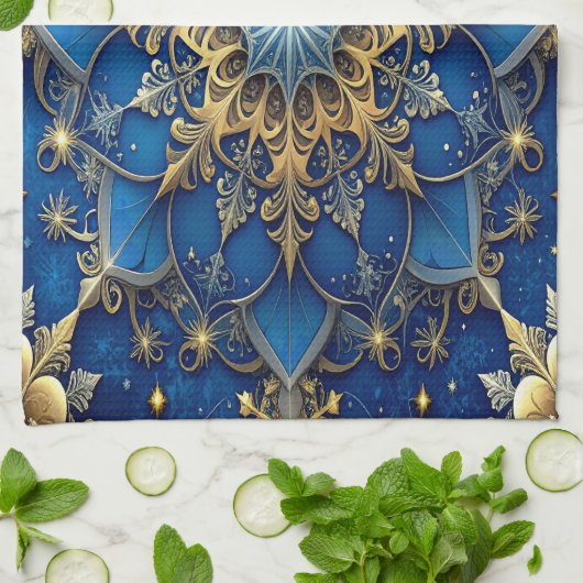 Blue Decorative Holiday Kitchen Towel キッチンタオル (折り畳み)