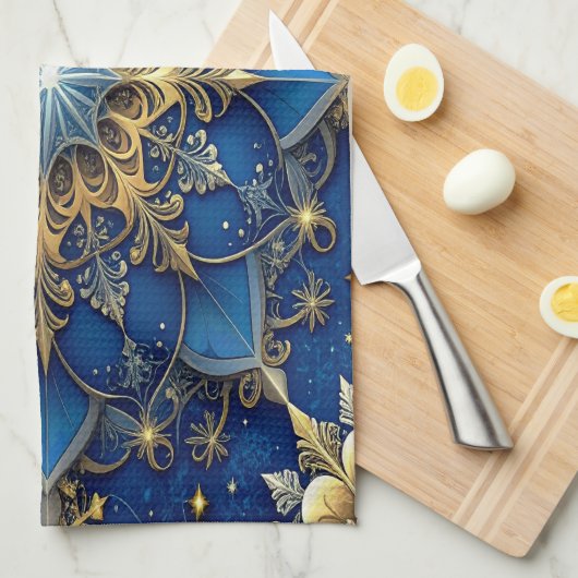 Blue Decorative Holiday Kitchen Towel キッチンタオル (四つ折り)