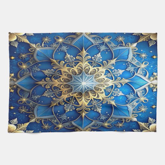 Blue Decorative Holiday Kitchen Towel キッチンタオル (横)