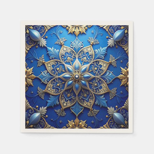 Blue Decorative Holiday Napkin スタンダードカクテルナプキン (正面)