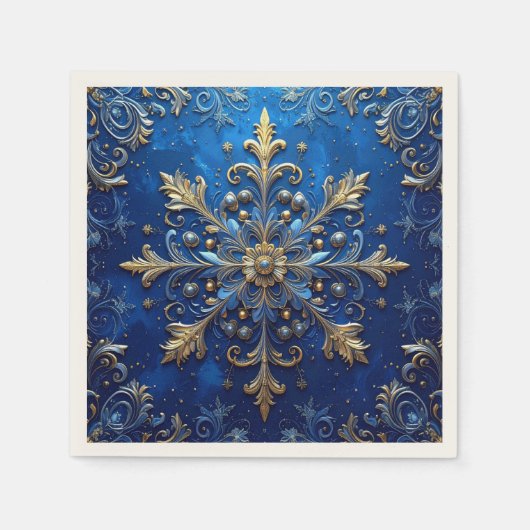 Blue Decorative Holiday Napkin スタンダードカクテルナプキン (正面)