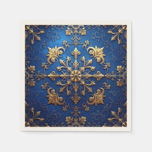 Blue Decorative Holiday Napkin スタンダードカクテルナプキン (正面)