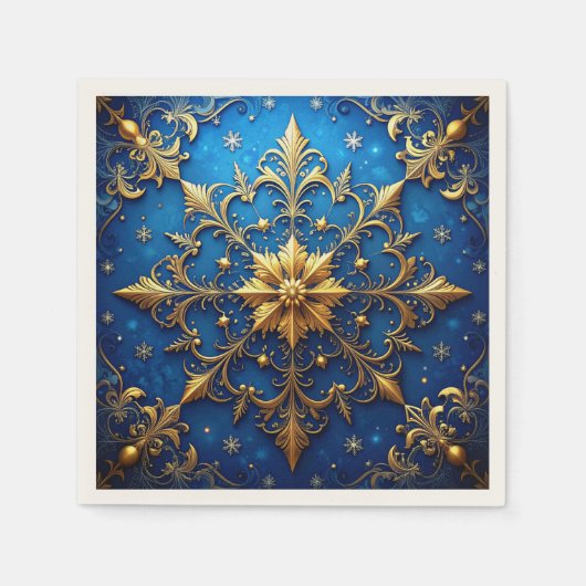 Blue Decorative Holiday Napkin スタンダードカクテルナプキン (正面)