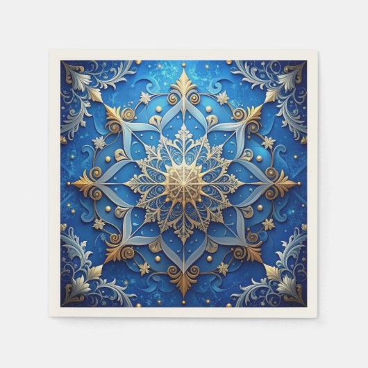 Blue Decorative Holiday Napkin スタンダードカクテルナプキン (正面)