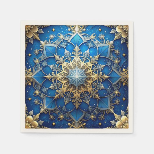 Blue Decorative Holiday Napkin スタンダードカクテルナプキン (正面)