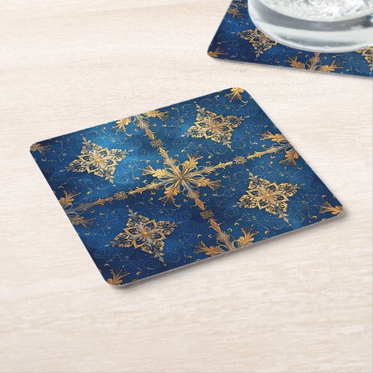 Blue Decorative Holiday Paper Coaster スクエアペーパーコースター (アングル)