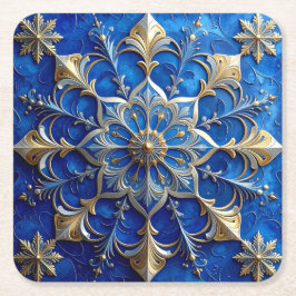 Blue Decorative Holiday Paper Coaster スクエアペーパーコースター