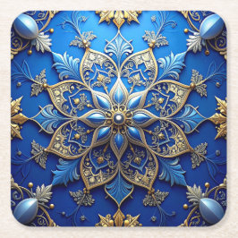 Blue Decorative Holiday Paper Coaster スクエアペーパーコースター