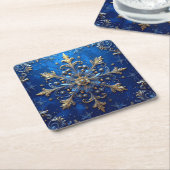 Blue Decorative Holiday Paper Coaster スクエアペーパーコースター (アングル)