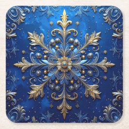 Blue Decorative Holiday Paper Coaster スクエアペーパーコースター