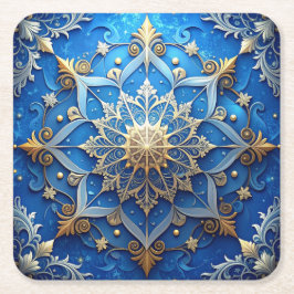 Blue Decorative Holiday Paper Coaster スクエアペーパーコースター