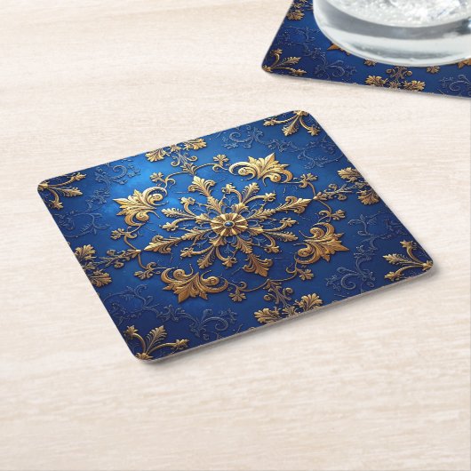 Blue Decorative Holiday Paper Coaster スクエアペーパーコースター (アングル)