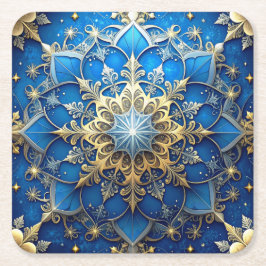 Blue Decorative Holiday Paper Coaster スクエアペーパーコースター