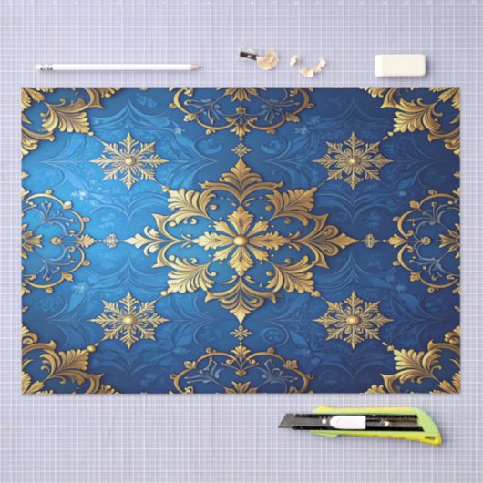 Blue Decorative Holiday Tissue Paper 薄葉紙 (クラフト)