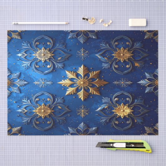 Blue Decorative Holiday Tissue Paper 薄葉紙 (クラフト)