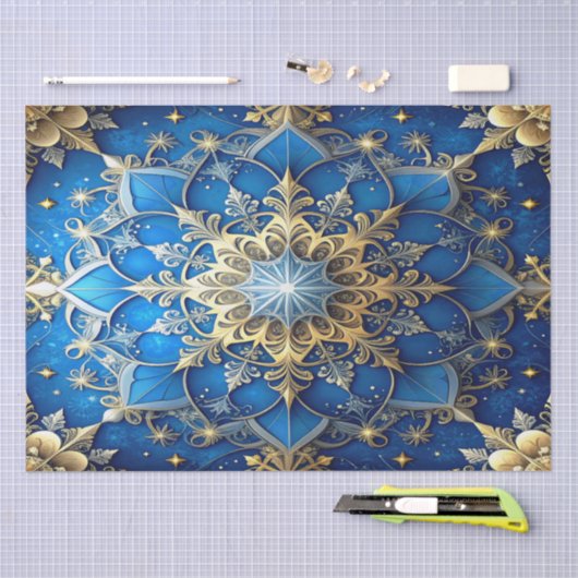 Blue Decorative Holiday Tissue Paper 薄葉紙 (クラフト)