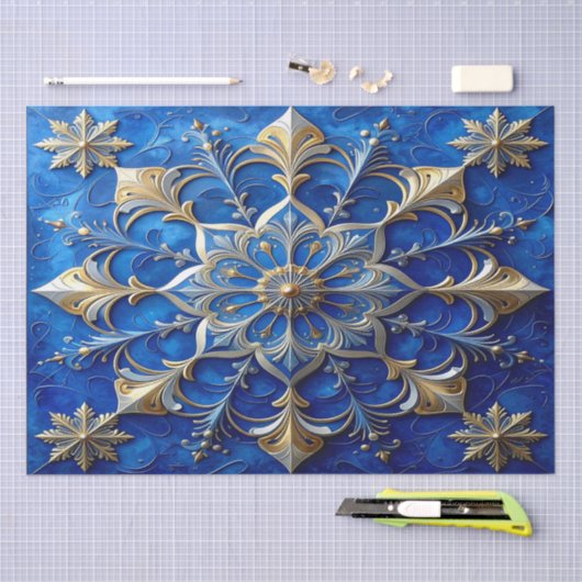 Blue Decorative Holiday Tissue Paper 薄葉紙 (クラフト)