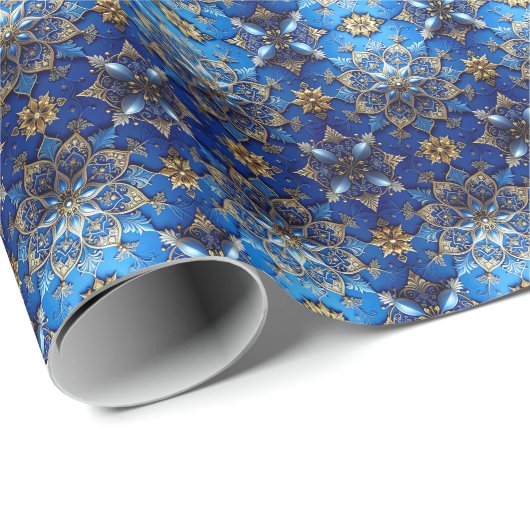 Blue Decorative Holiday Wrapping Paper ラッピングペーパー (ロールコーナー)