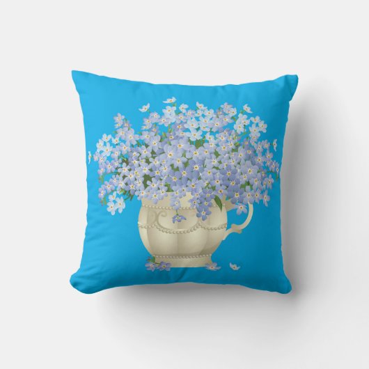 Blue Decorative Pillow with Forget-Me-Not Bouquet クッション (正面)