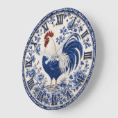 Blue Delft Rooster Farmhouse ラージ壁時計 (傾斜)