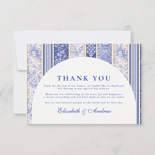 Blue Delft Tile Patchwork Wedding サンキューカード (正面)