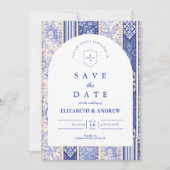 Blue Delft Tile Patchwork Wedding セーブザデート (正面)