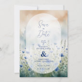 Blue Delicate Romantic Wildflowers Field Wedding セーブザデート (正面)