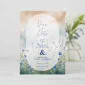 Blue Delicate Romantic Wildflowers Field Wedding セーブザデート (スタンド正面)