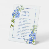 Blue delphinium botanical wedding order of event 台座サイン (正面)