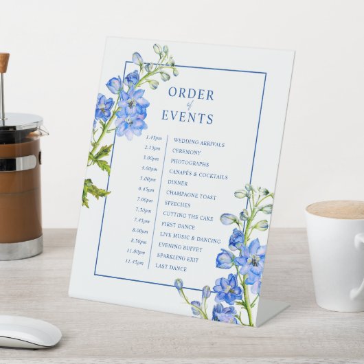 Blue delphinium botanical wedding order of event 台座サイン (インサイチュ)